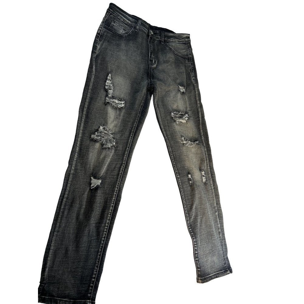 Romwe Mens Jeans Straight Leg Stretch Distressed Size 30 NWT